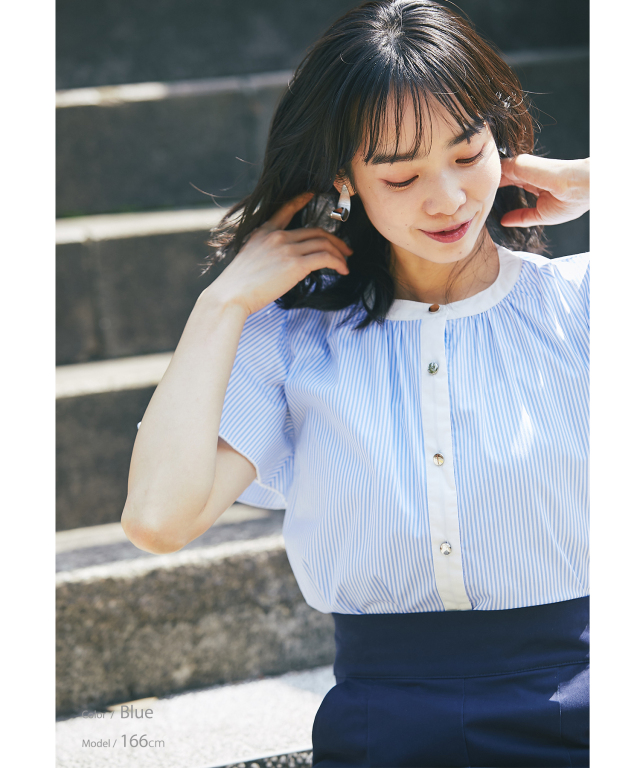 【極美品 フィービー期】CELINE 波状凹凸織りストライプクレリックブラウス CELINE - 【極美品 フィービー期】CELINE 波状凹凸織りストライプ