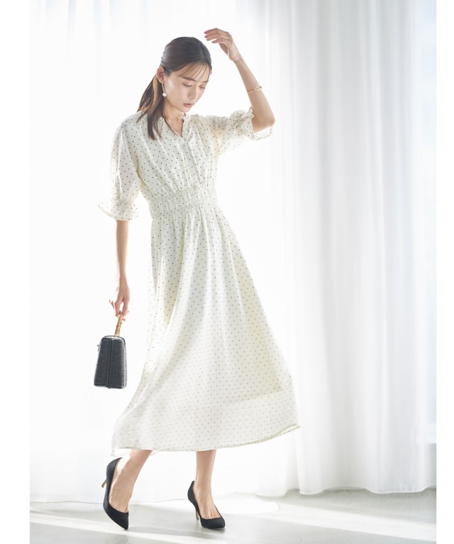【極美品】hue day to evening水玉 Vネックワンピース 1a00204.jpg