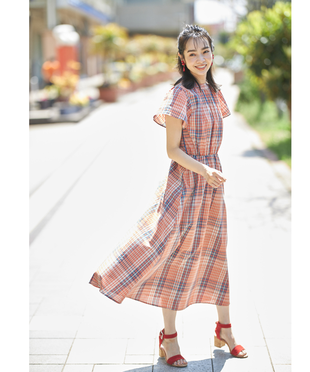 クロスチェック 先染めマドラスチェックワンピース※一部店舗のみ入荷