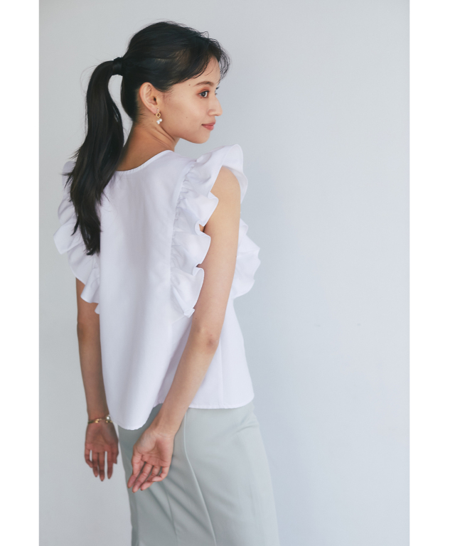 ストライプ袖フリルブラウス