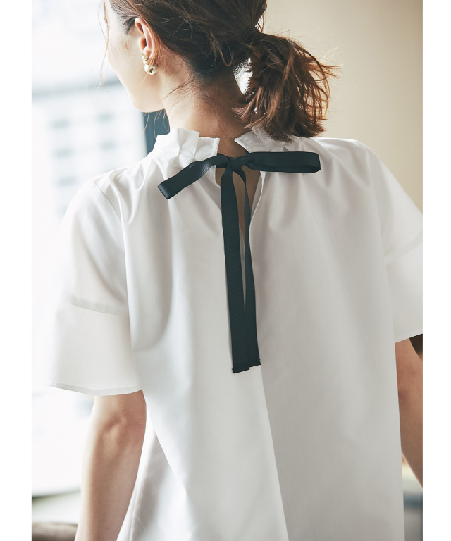 冨張愛さん着用】パールネック半袖チュニック