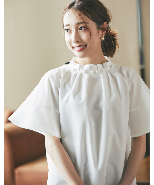 【冨張愛さん着用】パールネック半袖チュニック