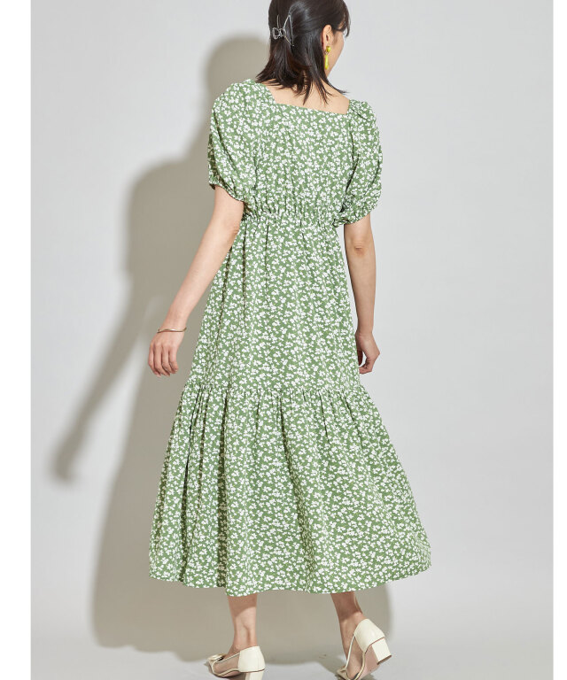 スクエアネックフラワーワンピース 