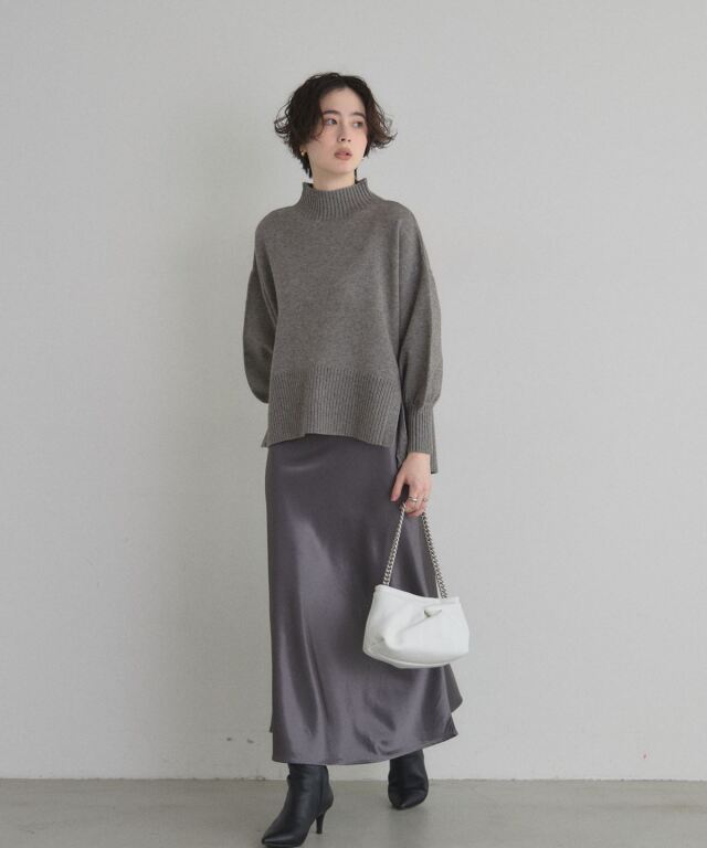 Herno ニットポロ チャコール 48 キレイめ シアバターオーバーサイズスリットニットプルオーバー