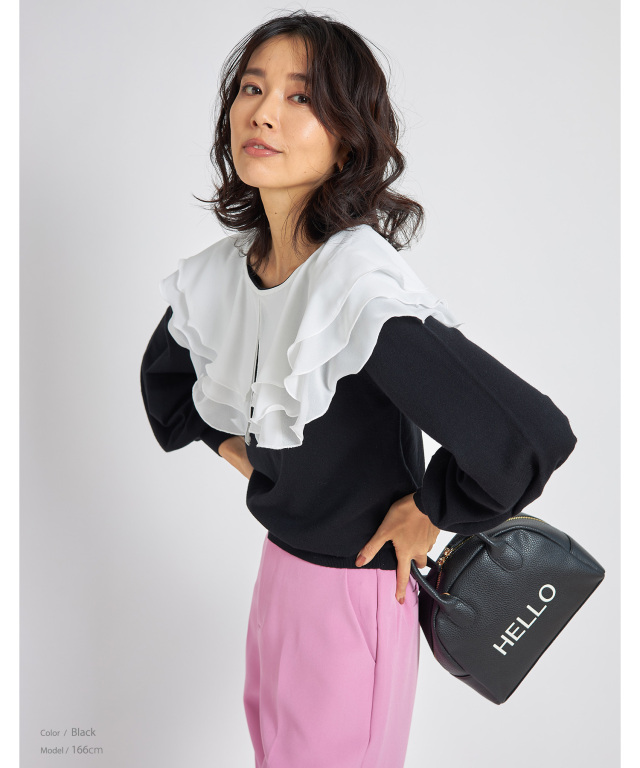 シフォンカラーニットプルオーバー
