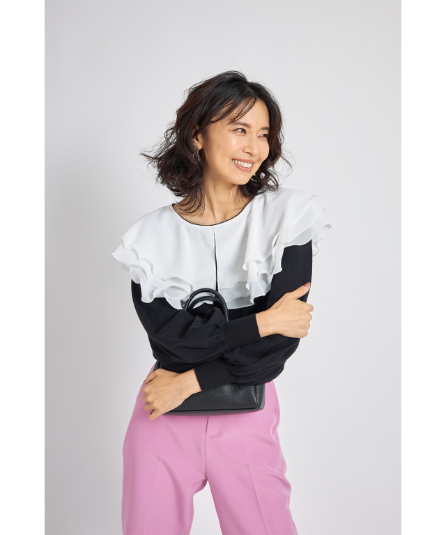 シフォンカラーニットプルオーバー
