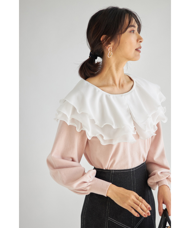 シフォンカラーニットプルオーバー
