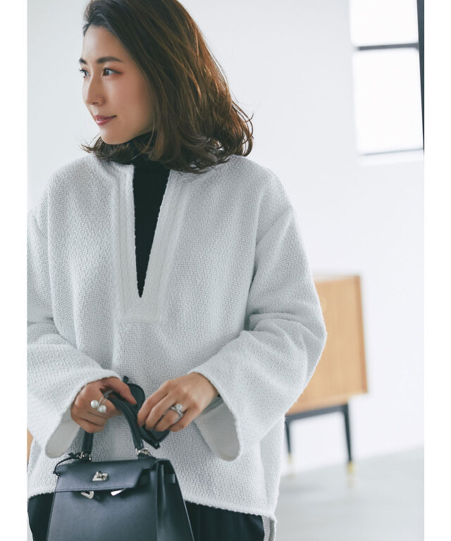 【高田麻紀子さんコラボ】ツイードレイヤードプルオーバー
