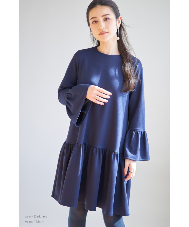 ★MICHAA★ベル スリーブ ベルテッド ワンピース 高田麻紀子さんコラボ】ポンチベルスリーブワンピース