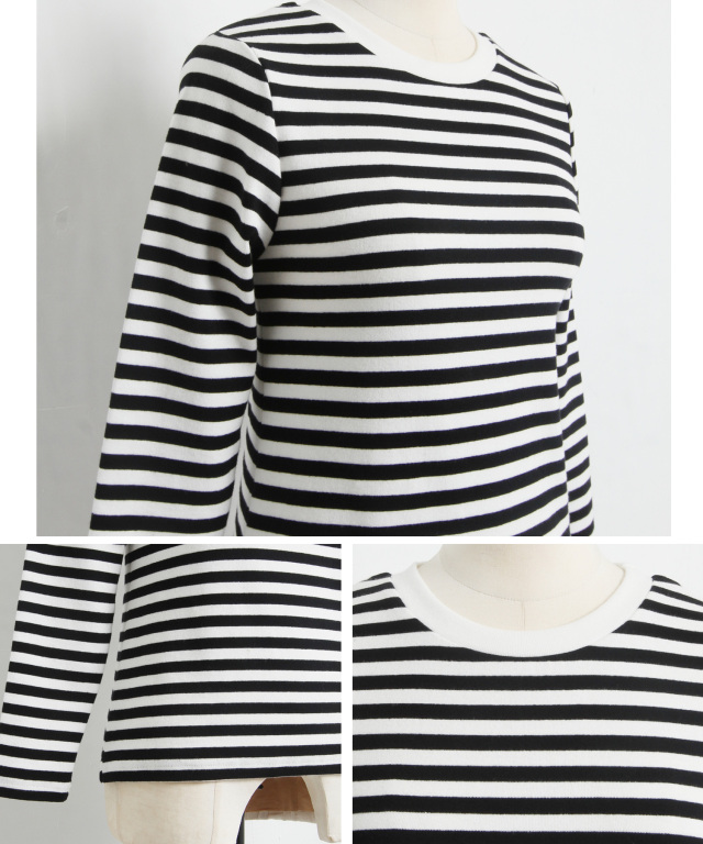 67nowos  ボーダーカットソー ボートネックボーダーTシャツ(7分袖)(洗濯機OK) - ファッション通販