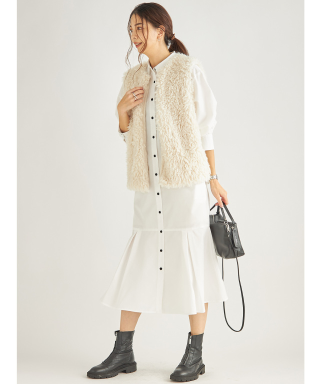 裾フレアシャツワンピース