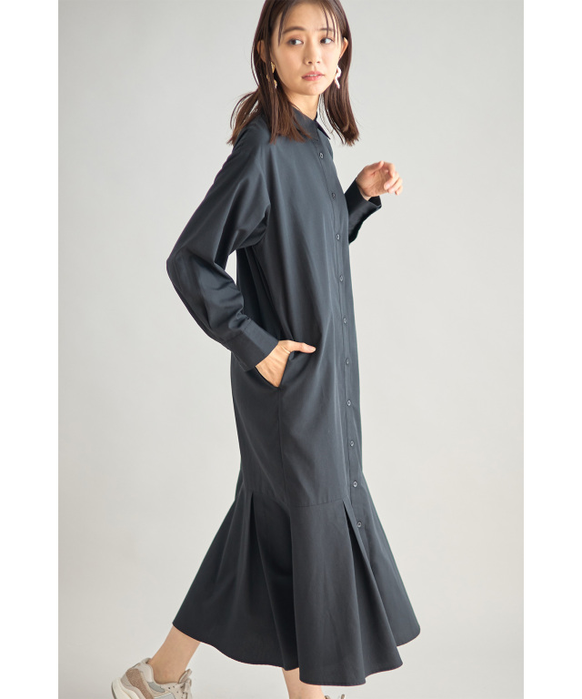 裾フレアシャツワンピース