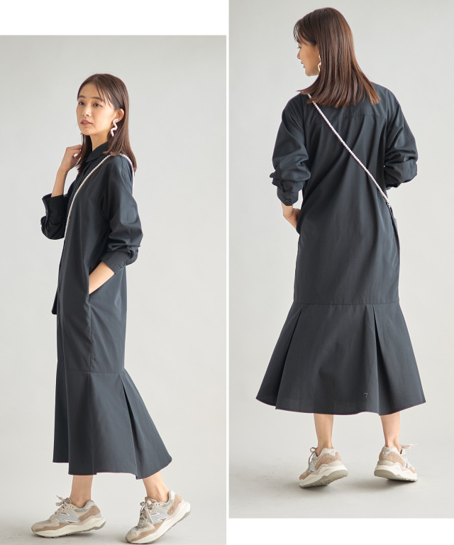 裾フレアシャツワンピース