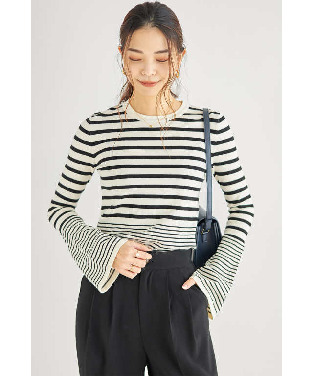新品、未使用 HYKE STRIPED/ストライプ ベルスリーブ ニット HYKE ストライプ ベルスリーブニット – COLDBECK ONLINE