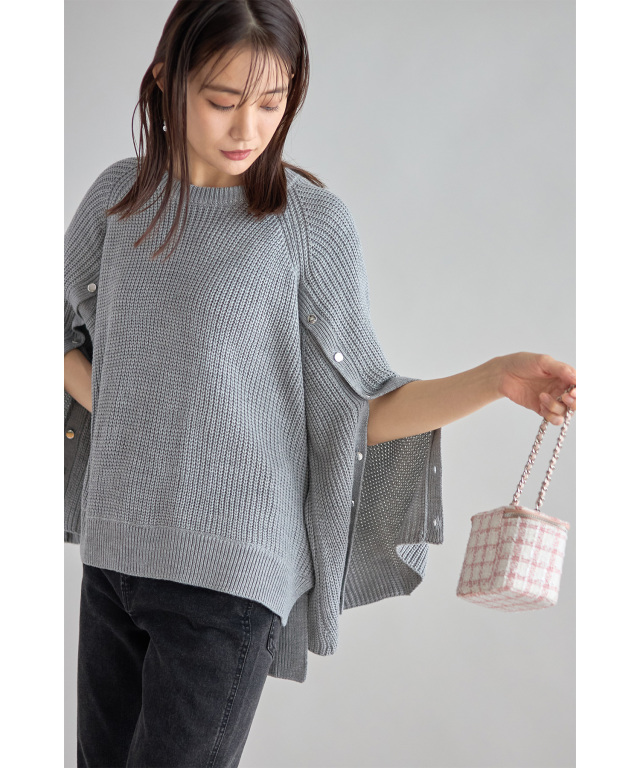 レイヤードボタンスリーブニットプルオーバー