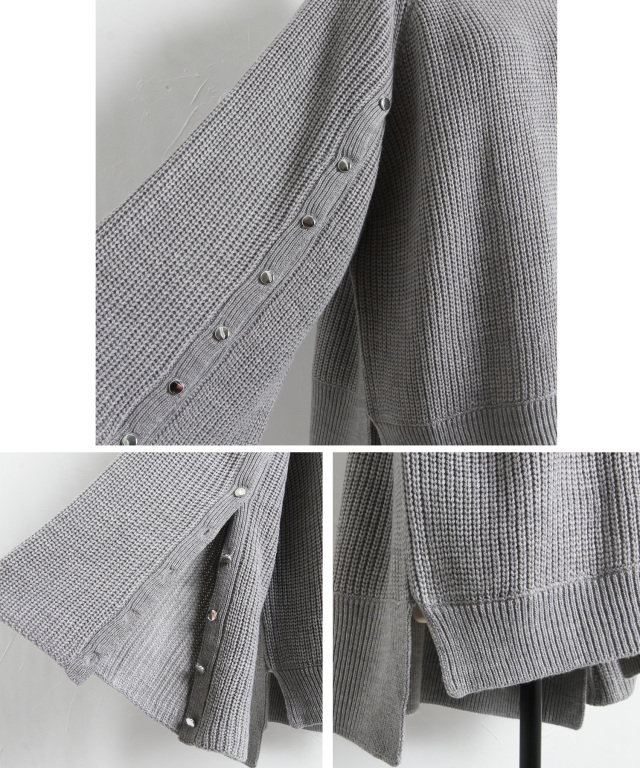 レイヤードボタンスリーブニットプルオーバー