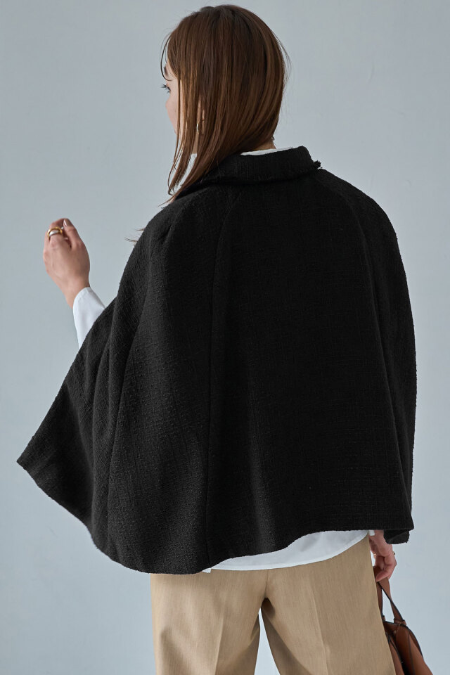 UNTITLED✨ポンチョウールコート　ツイード　ショート丈　ショールカラー　M UNTITLED｜【日本製】2WAYウールショートコート | Rakuten