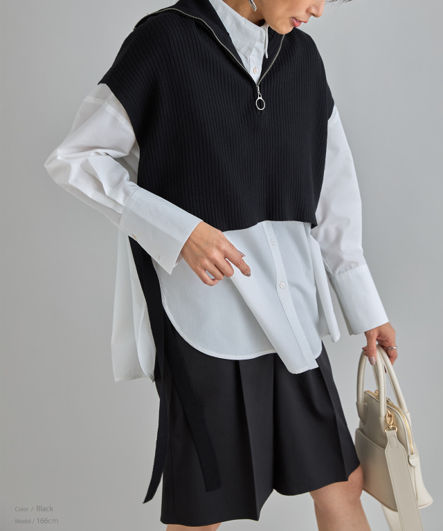 ハーフジップサイドリボンジレ