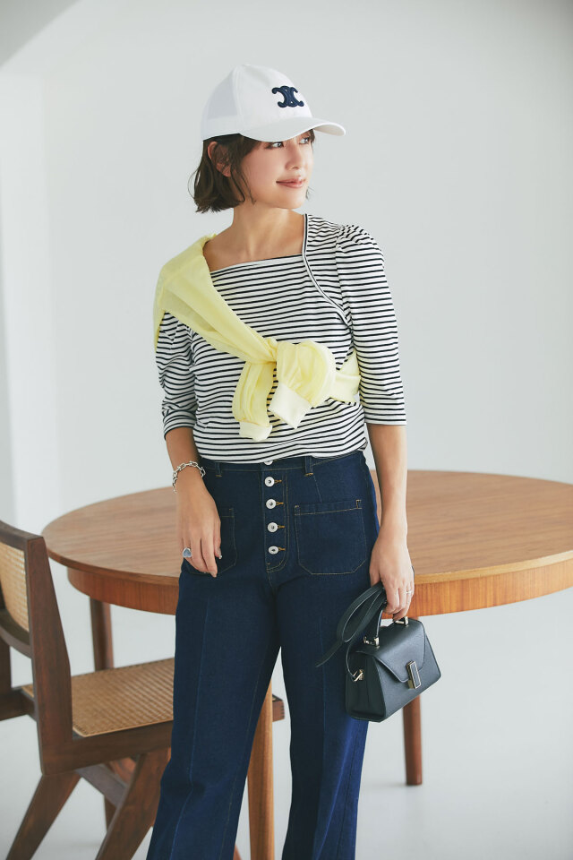 フロントボタンセミフレアデニム