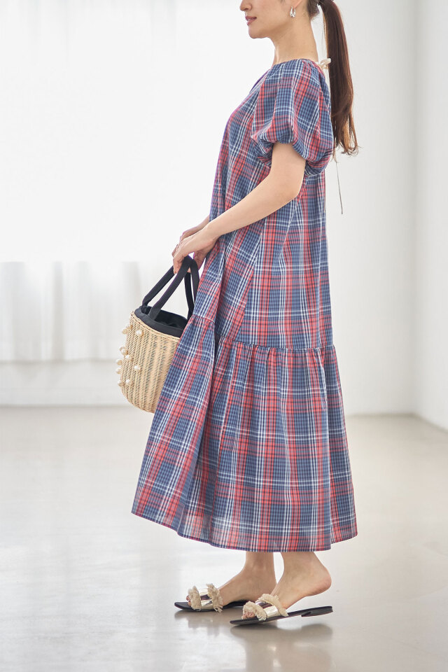 マドラスチェックティアードワンピース