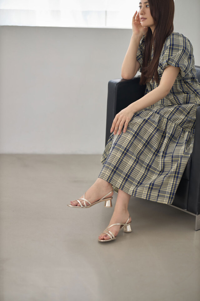 45Ｒ　リネン　マドラスチェックワンピース 45R❤️リネン100 マドラスチェック ワンピース