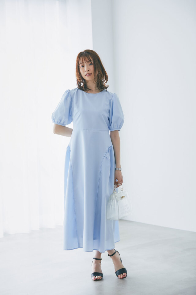*STAUD* リボンアクセントファイゆワンピース 裾リボン異素材切り替えティアードワンピース(KY-4397)