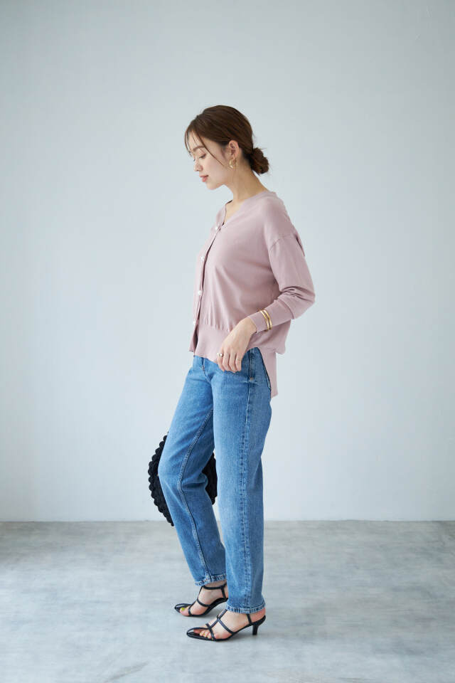 ルネ｜カーディガン パールボタン シルク混 ピンク Sサイズ ロゴプレート ルネ｜カーディガン パールボタン シルク混 ピンク Sサイズ ロゴ
