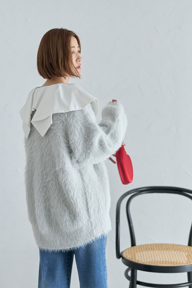 Ayaさん着用】フェザーVネックパールカーデ