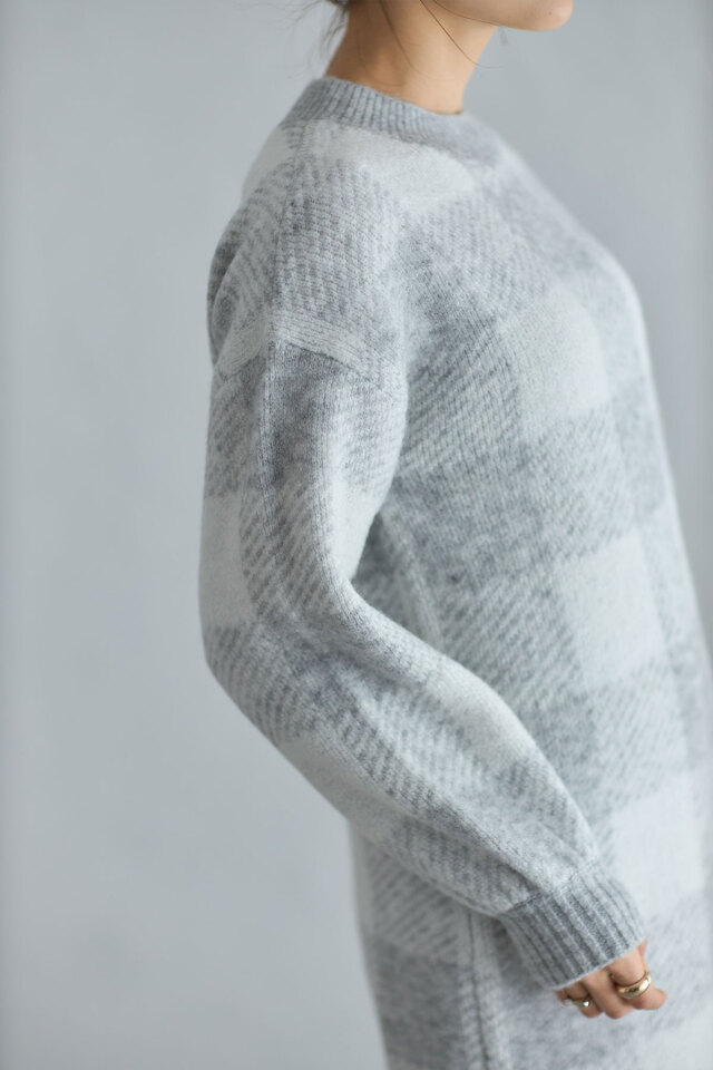 カブ トゥジュー ★スクエアネックブロックチェックウールワンピース トゥジュー TOUJOURS☆スクエアネックブロックチェックウールワンピース