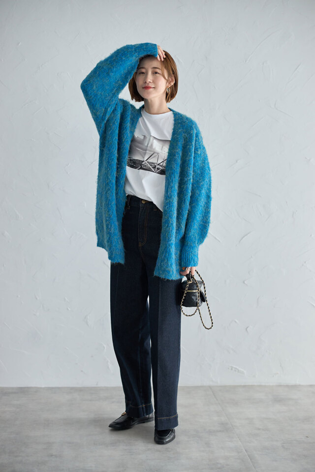 起毛カラーミックスロングカーディガン