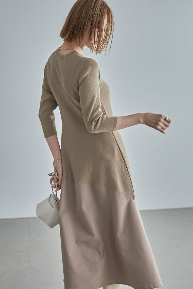 Takakoさん着用】タフタ切替ニットドッキングワンピース