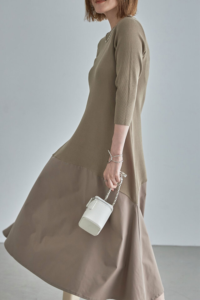 Takakoさん着用】タフタ切替ニットドッキングワンピース