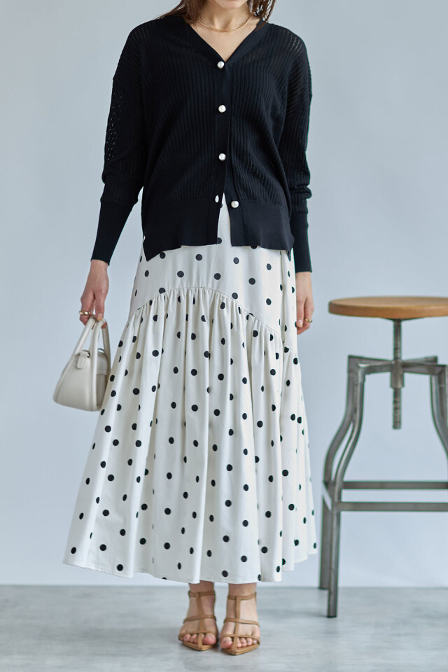 メッシュ編みVネックカーデ