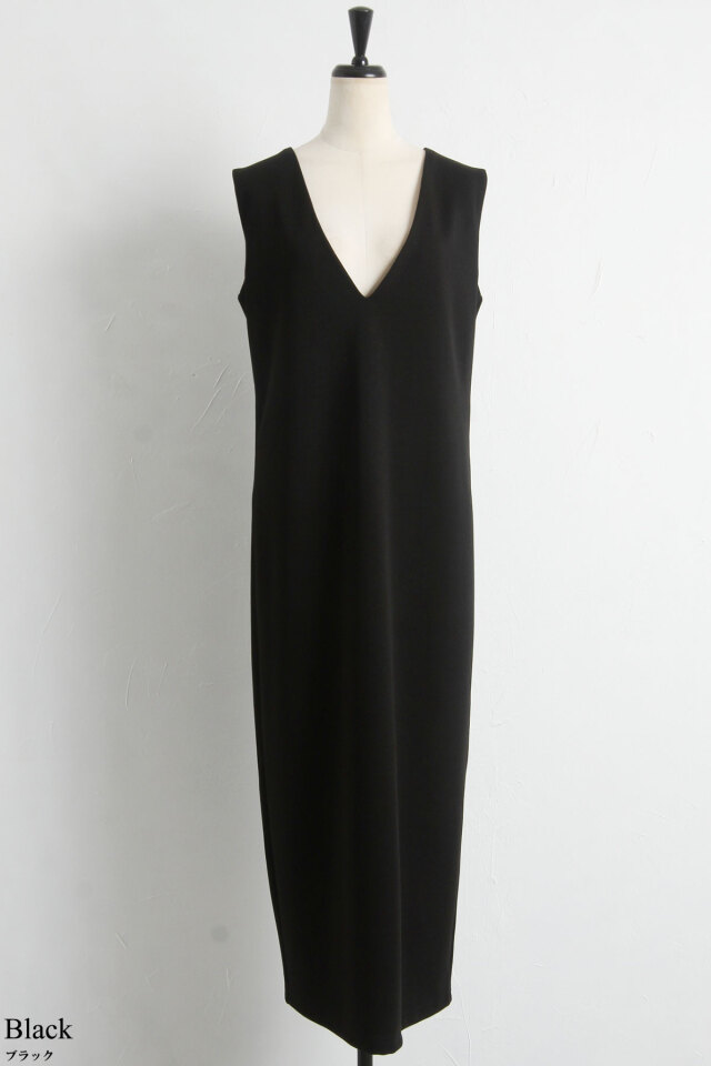 ブラック Vネック ジャンスカ ベルト付Vネックジャンスカ | NATURAL