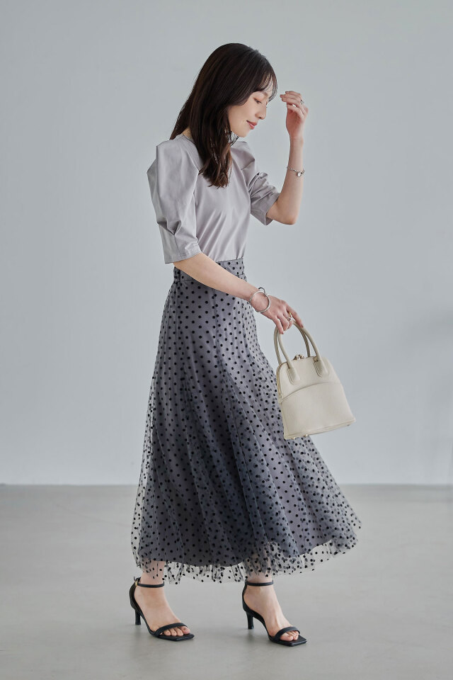 フロッキードットスカート 