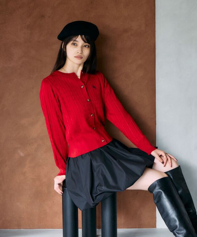 エンブロイダリーケーブルニットカーディガン