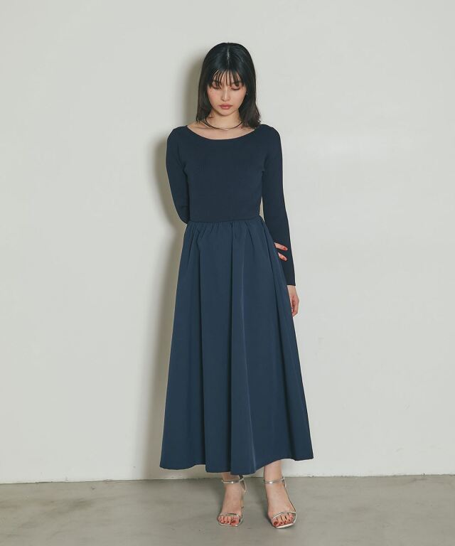 前後2WAYシャリニットドッキングワンピース（長袖）