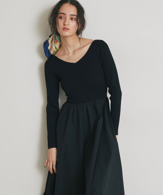 前後2WAYシャリニットドッキングワンピース（長袖）