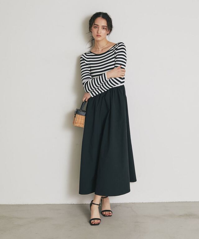 前後2WAYシャリニットドッキングワンピース（長袖）