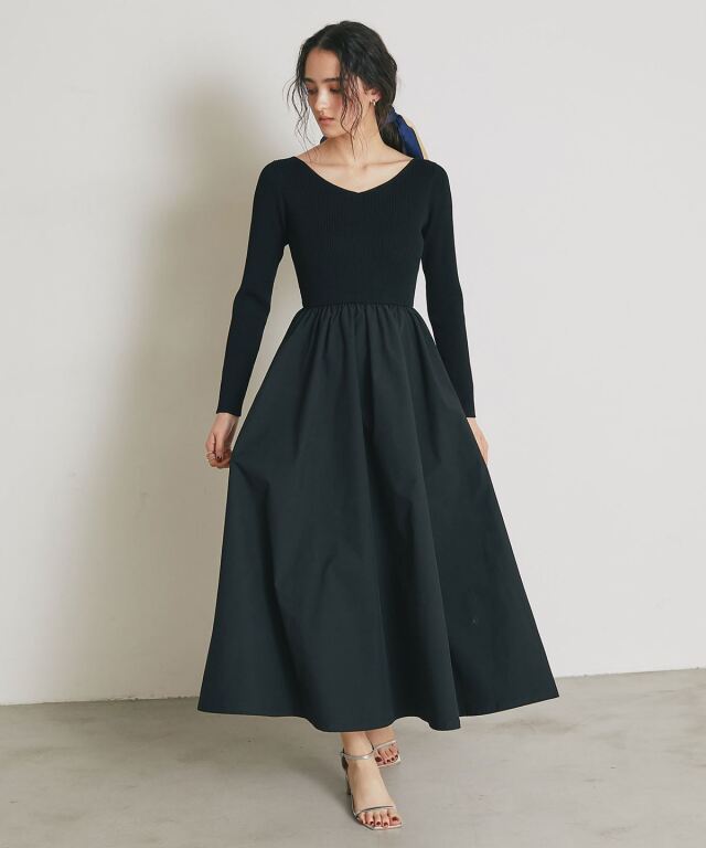 前後2WAYシャリニットドッキングワンピース（長袖）