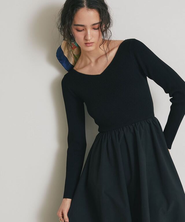 前後2WAYシャリニットドッキングワンピース（長袖）