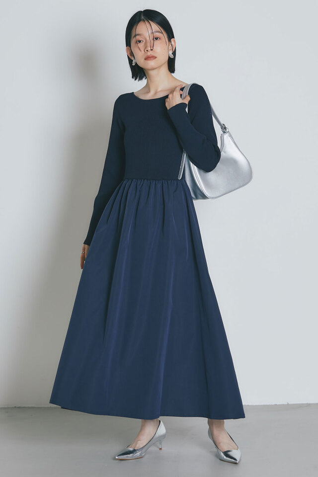 【LONG SELLER】前後2WAYシャリニットドッキングワンピース（長袖）
