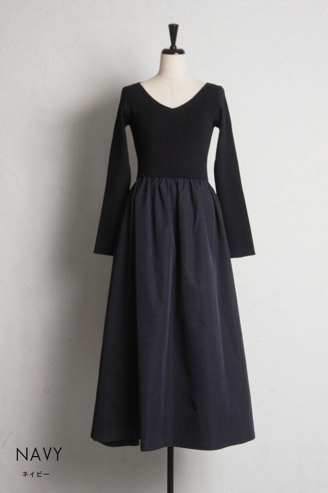 MaisonSpecial 2wayシルバーワンピース 前後2WAYシャリニットドッキングワンピース（長袖）