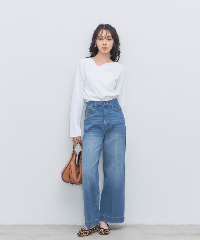 センタープレスデニムワイドパンツ