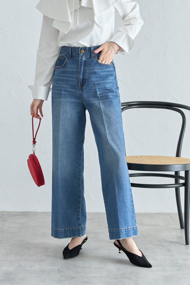センタープレスデニムワイドパンツ