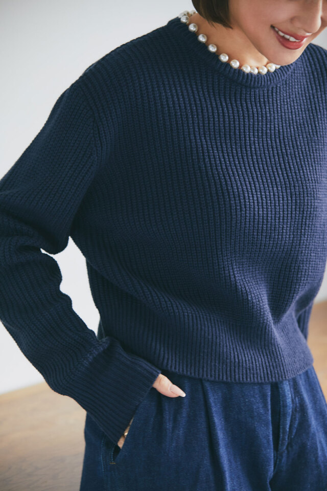 極美品 タグ付きバルキーヤーンハンドニットプルオーバー yukoさんコラボ】パールネックバルキーニットプルオーバー