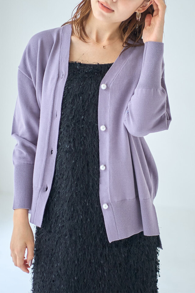 needles パターン入りピンクVネックカーディガン NEEDLES【ニードルズ】v neck c/d - pe/washi knit / star 