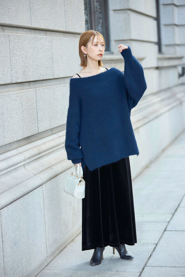 起毛オフショルダーニットチュニック