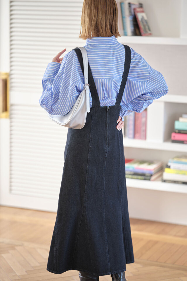 hwyl♥デニムマーメイドジャンスカ hwyl ヒュイル デニムマーメイドジャンパースカート ブラック