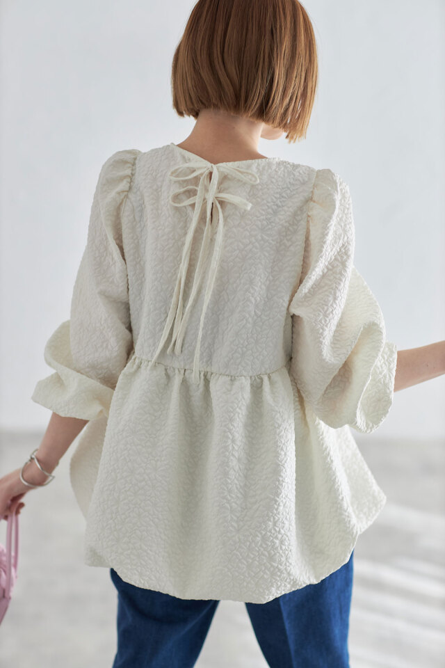 ブラウス シャツ ふくれジャガードバルーンスリーブチュニック レディース trim_ofcrs_itemaca66e42d33211e